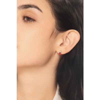 Stud earrings in white gold 750 with oval rubies and diamonds