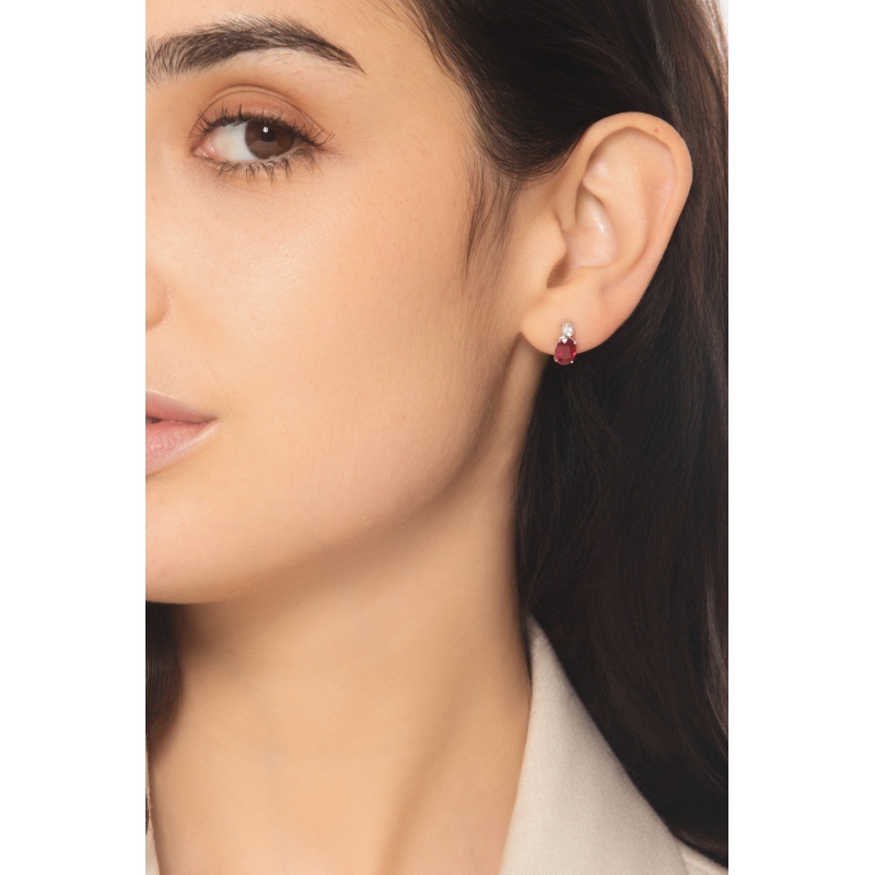 Earrings in 18k white gold with rubies and diamonds  Earrings in 18k white gold with rubies and diamonds