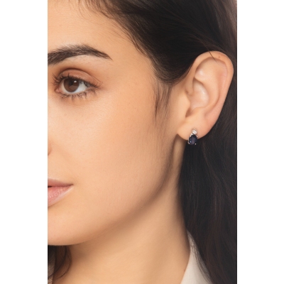 Stud earrings in white gold 18k with oval blue sapphires and diamonds