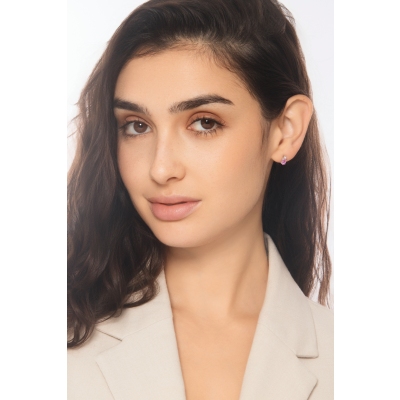 White gold 750 stud earrings oval pink sapphires and diamonds 