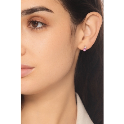 White gold 750 stud earrings oval pink sapphires and diamonds 