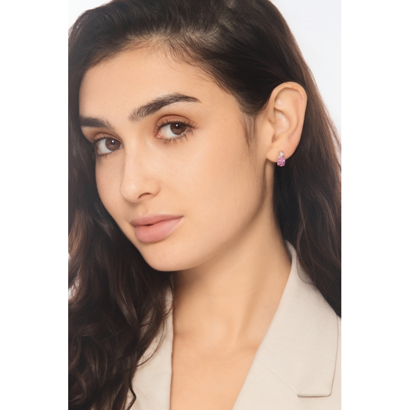 18k white gold stud earrings oval pink sapphires and diamonds 