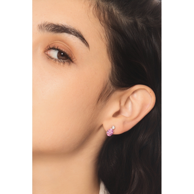 18k white gold stud earrings oval pink sapphires and diamonds 
