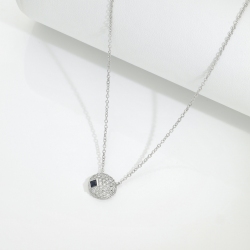 Diamond pavè pendant necklace with sapphire in 18kt white gold 2