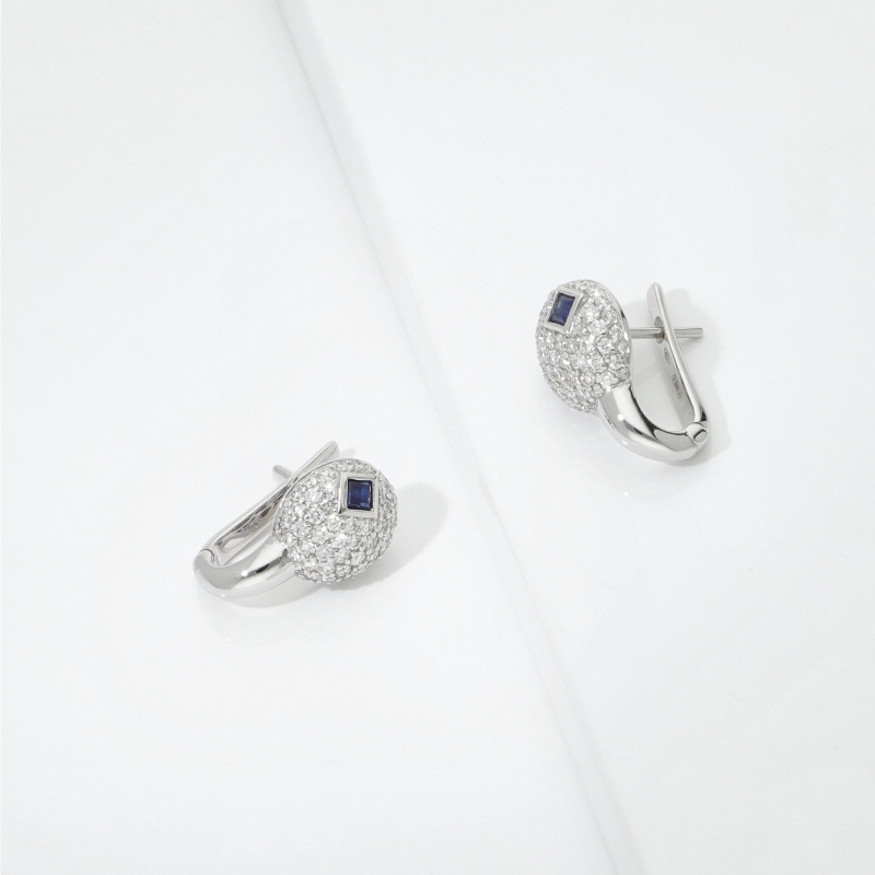 Diamond pavé with sapphire latch back earrings in 18kt white gold