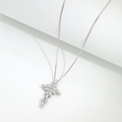 Diamond modern cross pendant necklace in 18kt white gold