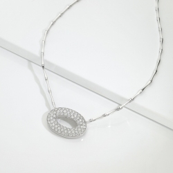 Oval pavè pendant semi-rigid necklace in 18kt white gold 2