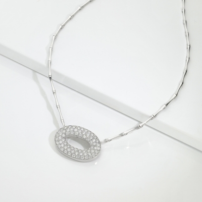 Oval pavè pendant semi-rigid necklace in 18kt white gold
