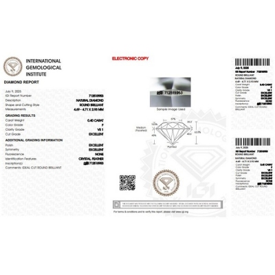 IGI Certified Diamond   CT 0,40   F   VS 1