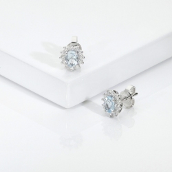 Aquamarine diamond halo earrings in 18kt white gold