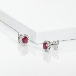 Ruby diamond halo earrings in 18kt white gold