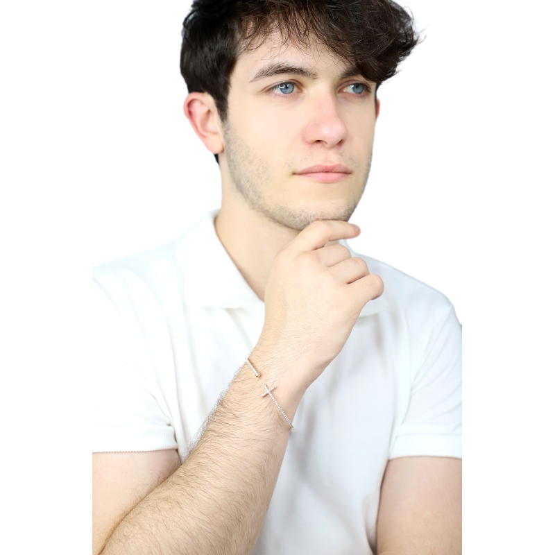 18k rose gold bracelet with cross in diamonds  18k rose gold bracelet with cross in diamonds