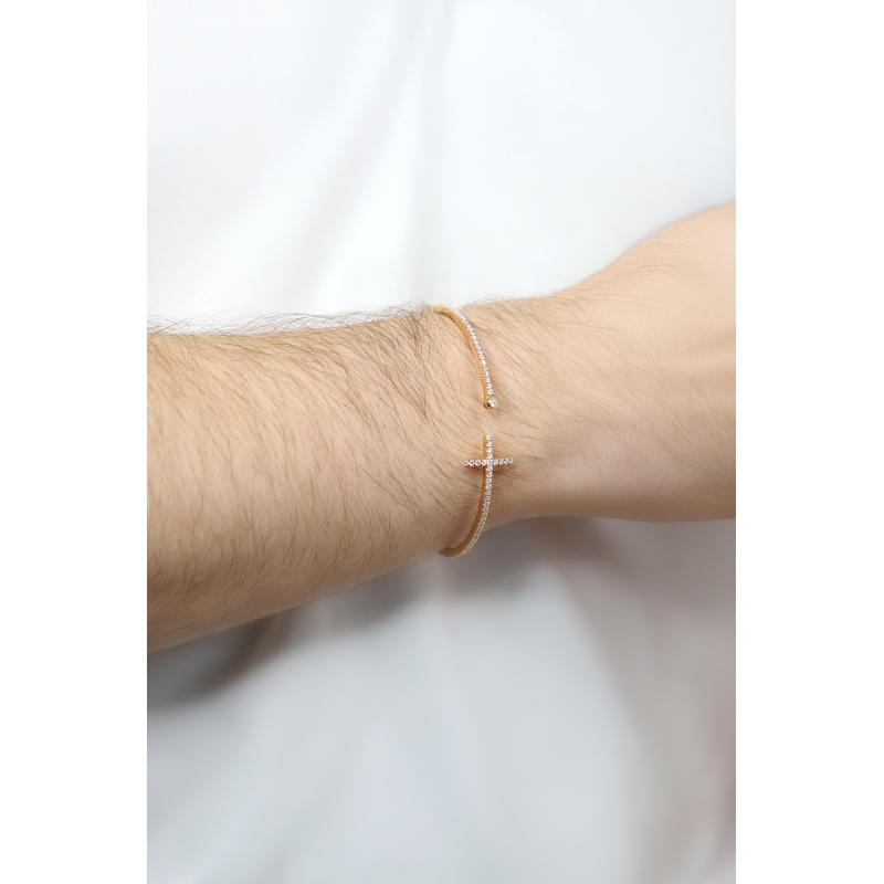 18k rose gold bracelet with cross in diamonds  18k rose gold bracelet with cross in diamonds