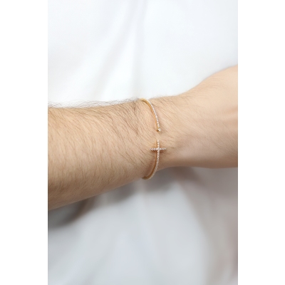 18k rose gold bracelet with cross in diamonds 
