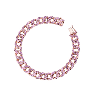Cuban link bracelet in 18k rose gold with pink sapphires