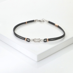 Nautical knot black rope bracelet in 18kt white gold 2