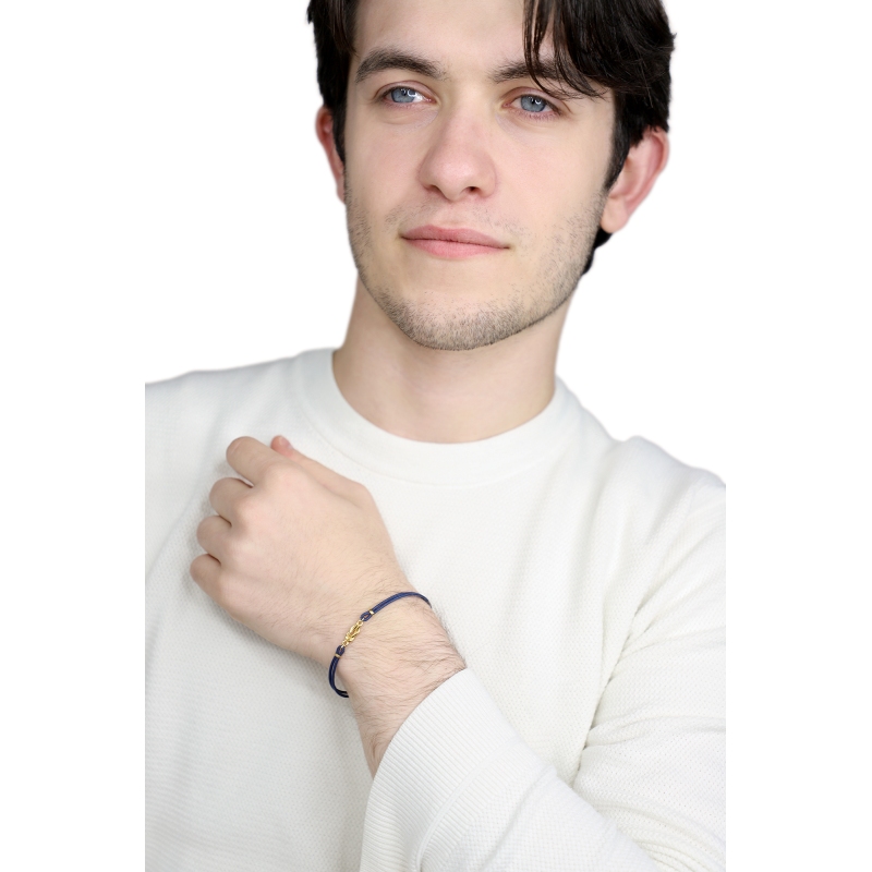 Nautical knot blue rope bracelet in 18kt yellow gold