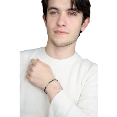 Nautical knot blue rope bracelet in 18kt yellow gold