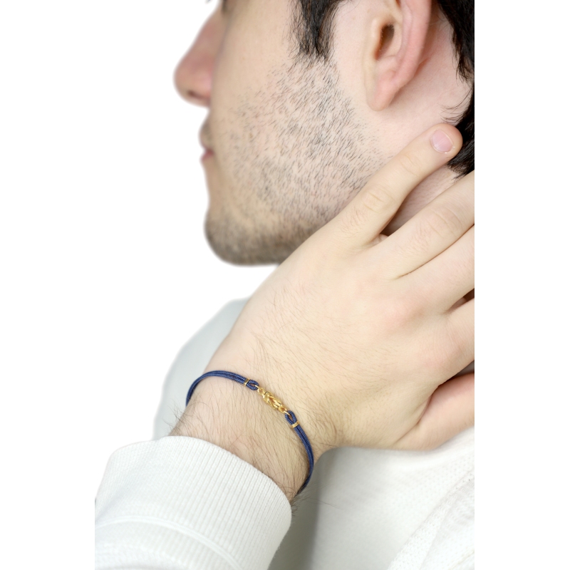 Nautical knot blue rope bracelet in 18kt yellow gold