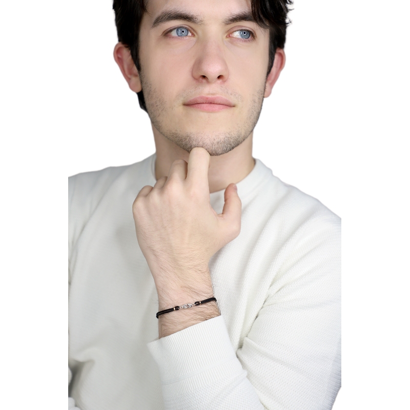 Nautical knot black rope bracelet in 18kt white gold