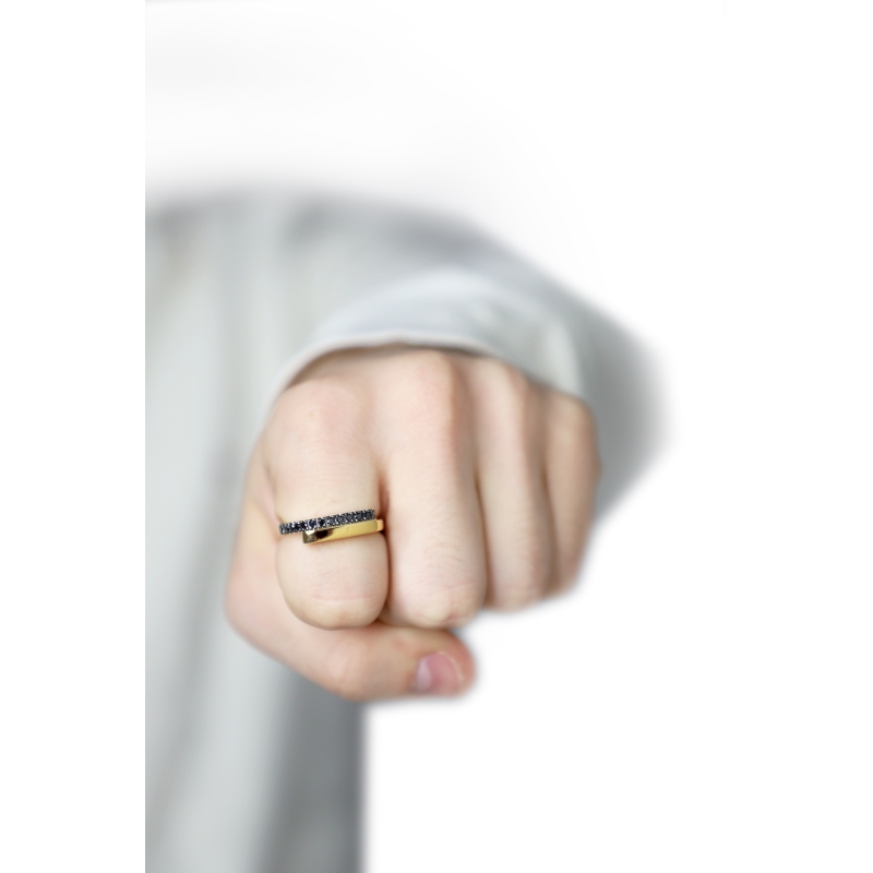 Men bypass black diamond ring 18kt yellow gold