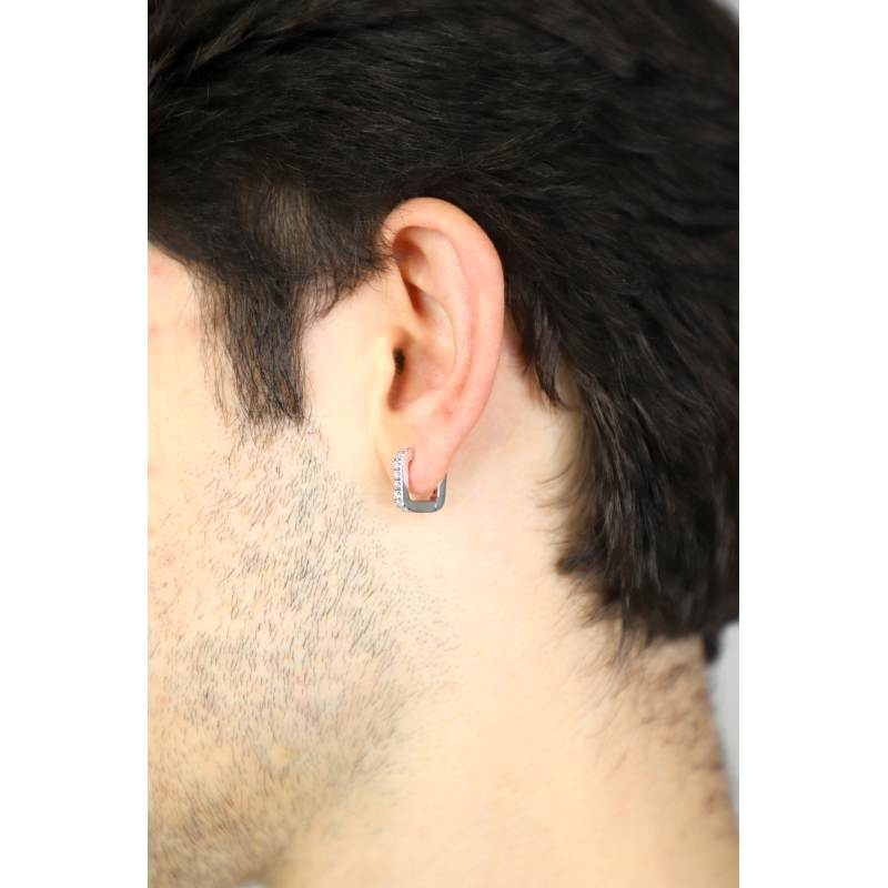 Diamond U-Shaped gold hoop single earring 