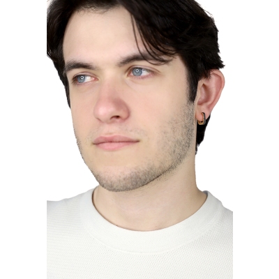 U hoop single earring with black diamonds 