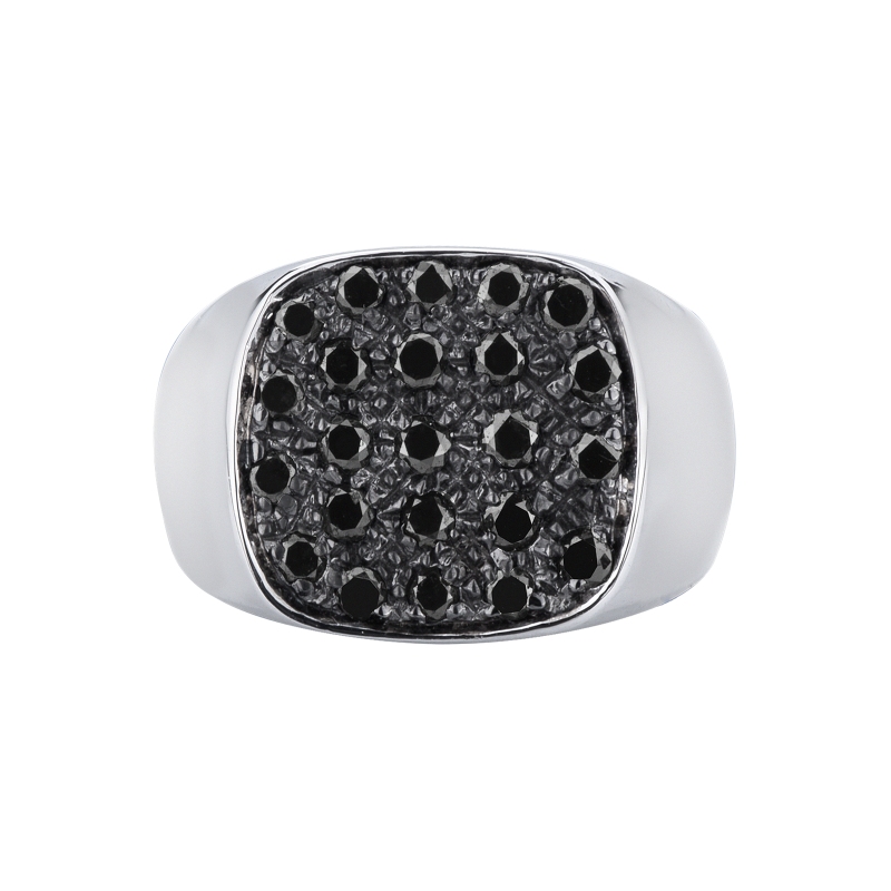 Pinky ring in 18k white gold with black diamonds pavé Pinky ring in 18k white gold with black diamonds pavé