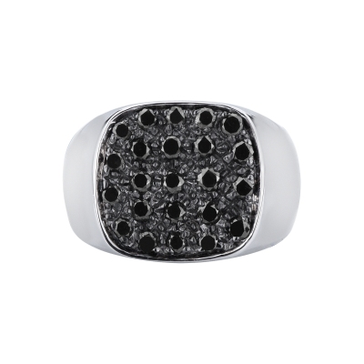 Pinky ring in 18k white gold with black diamonds pavé