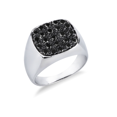 Pinky ring in 18k white gold with black diamonds pavé