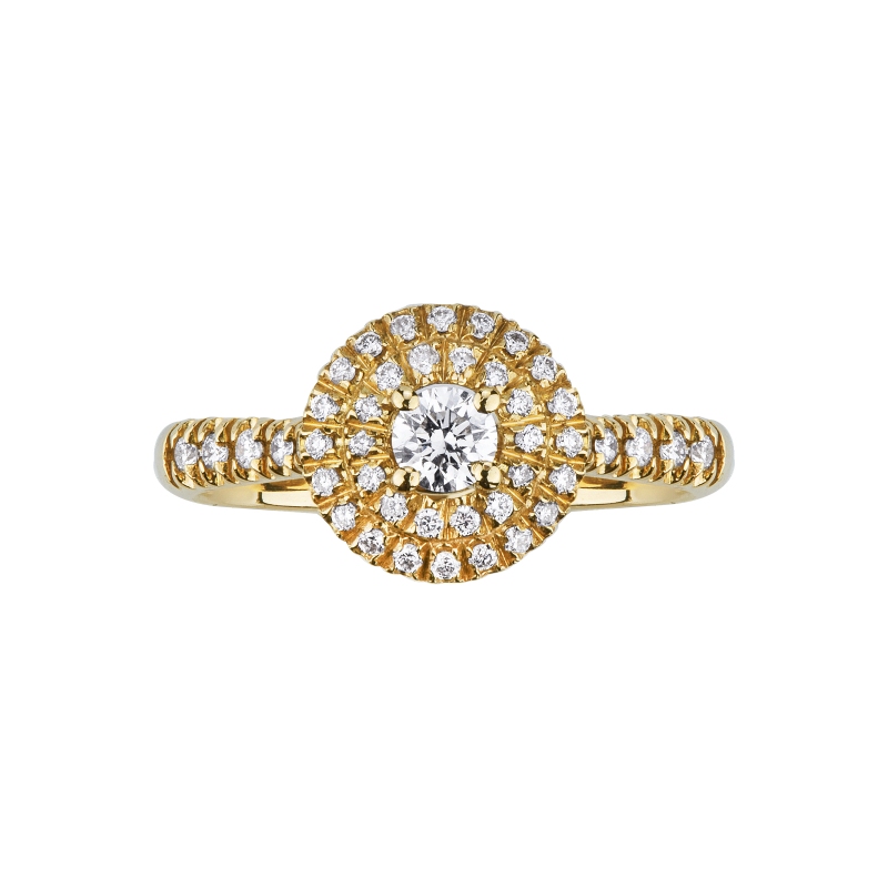 Round diamond pavè ring in 18kt yellow gold