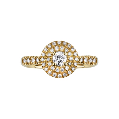 Round diamond pavè ring in 18kt yellow gold