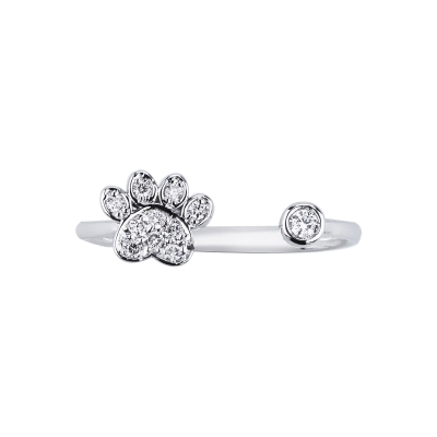 Diamond pavé paw print ring in 18kt white gold