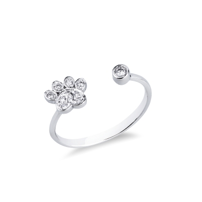 Diamond pavé paw print ring in 18kt white gold