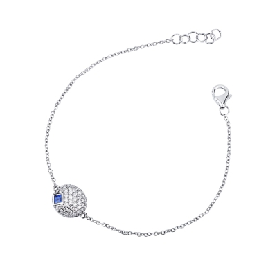 Diamond pavè pendant Bracelet with sapphire in 18kt white gold