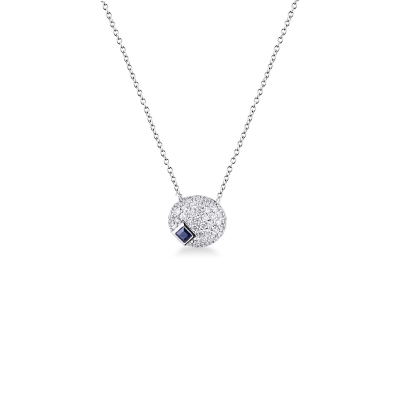 Diamond pavè pendant necklace with sapphire in 18kt white gold