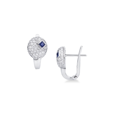 Diamond pavé with sapphire latch back earrings in 18kt white gold