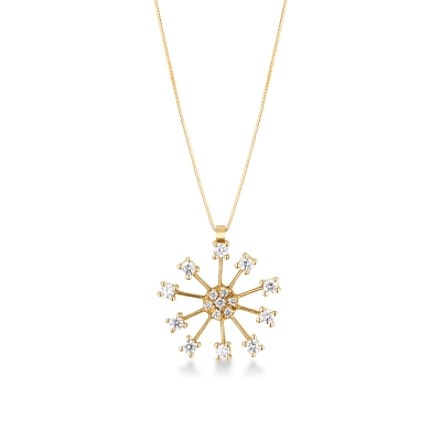Necklace in yellow gold 18k with diamond firework pendant
