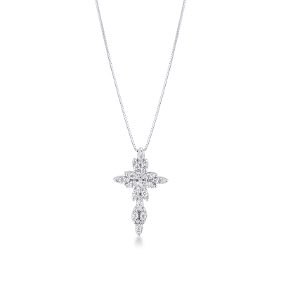 Diamond modern cross pendant necklace in 18kt white gold