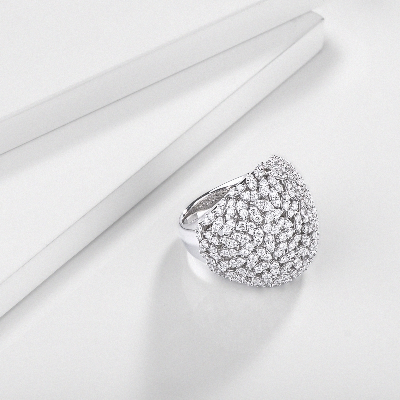 Cocktail diamond dome ring in 18kt white gold Cocktail diamond dome ring in 18kt white gold