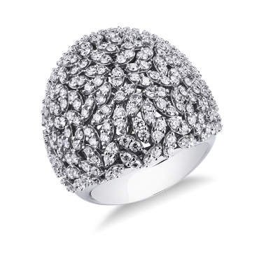 Cocktail diamond dome ring in 18kt white gold