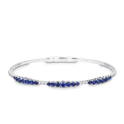 Bangle in 18k white gold with blue sapphires and diamonds 