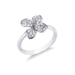 Modern flower pavè diamond ring in 18kt white gold