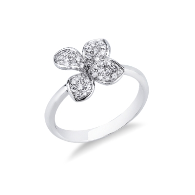 Modern flower pavè diamond ring in 18kt white gold 