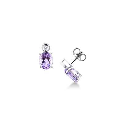 Amethyst and diamond stud earrings in 18kt white gold
