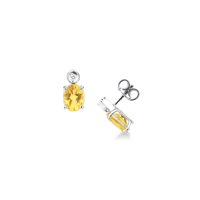 Yellow citrine and diamond stud earrings in 18kt white gold