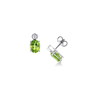 Green peridot and diamond stud earrings in 18kt white gold