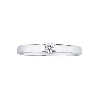 Solitaire ring tension setting in 18k white gold with a 0,10 ct diamond