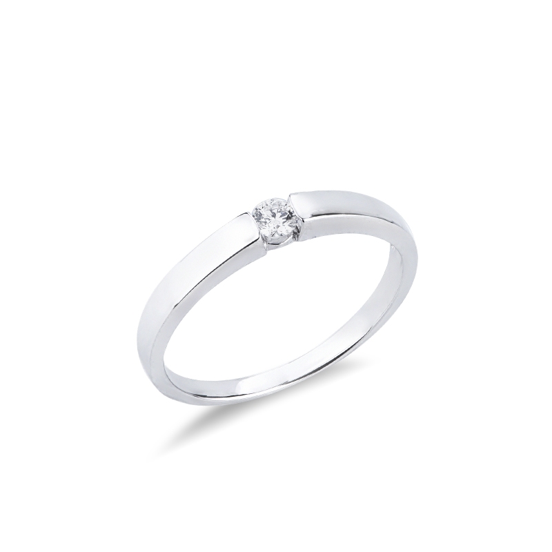 Solitaire ring tension setting in 18k white gold with a 0,10 ct diamond Solitaire ring tension setting in 18k white gold with a 0,10 ct diamond