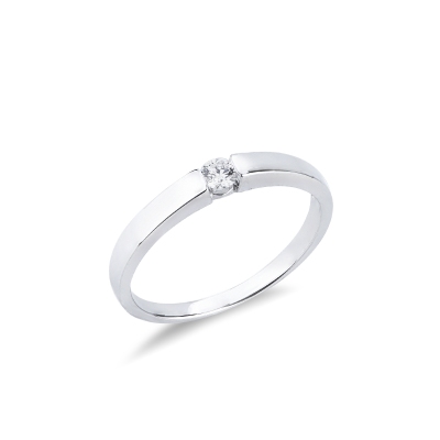 Solitaire ring tension setting in 18k white gold with a 0,10 ct diamond